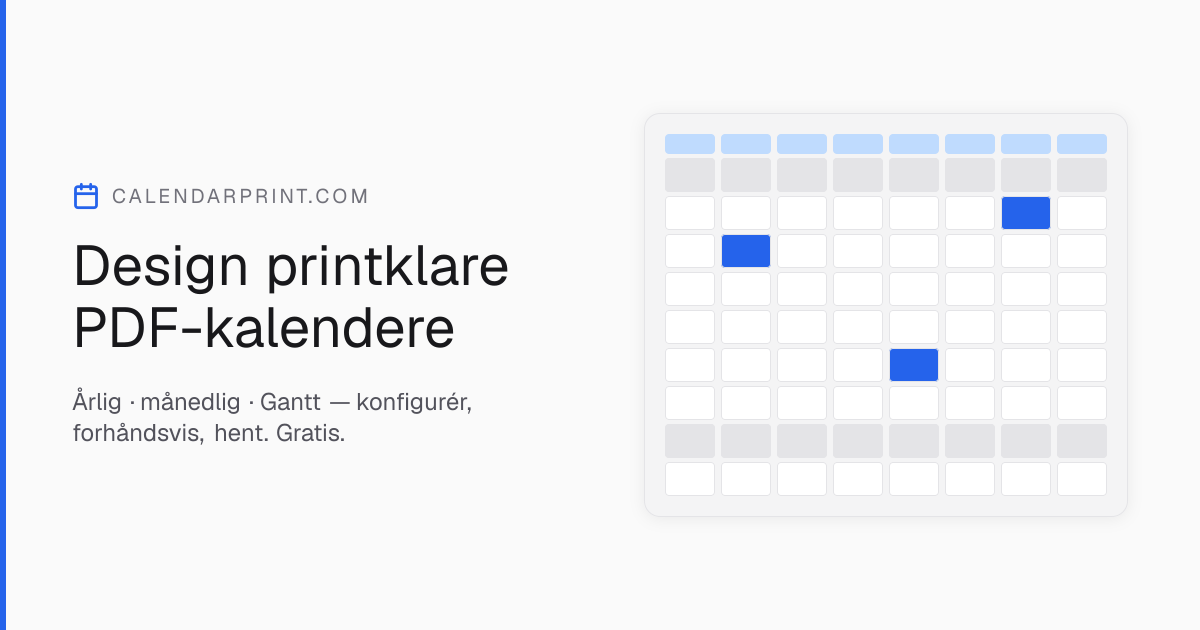 CalendarPrint.com — Design printklare PDF-kalendere